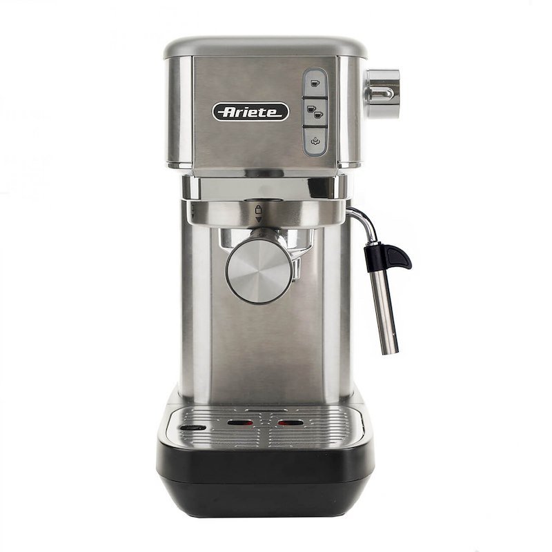 MACCHINA CAFFÉ ARIETE CAFFE ESPRESSO SLIM METAL, Compatibile con Macinato e Cialde, Pressione pompa 15 bar, Potenza 1300 W, Serbatoio acqua 1,1 l, Disattivazione automatica, METAL
