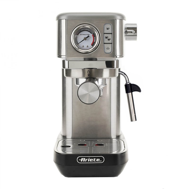 MACCHINA CAFFÉ ARIETE CAFFE ESPR.SLIM+MANOMETRO, Compatibile con Macinato e Cialde, Pressione pompa 15 bar, Potenza 1300 W, Serbatoio acqua 1,1 l, Disattivazione automatica, METAL