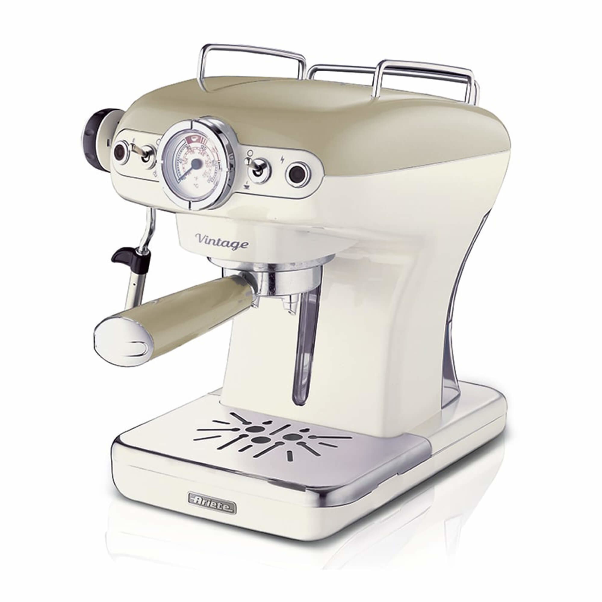 MACCHINA CAFFÉ ARIETE ESPRESSO VINTAGE, Compatibile con Macinato e Cialde, Pressione pompa 15 bar, Potenza 850 W, Serbatoio acqua 0,9 l, Disattivazione automatica, BEIGE