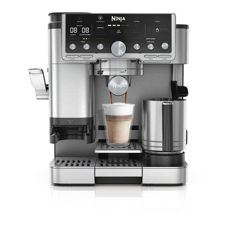 MACCHINA CAFFÈ AUTOMATICA NINJA LUXE CAFÉ PRO 3 IN 1, Compatibile con Grani e macinato, Potenza 1650 W, Disattivazione automatica, Argento