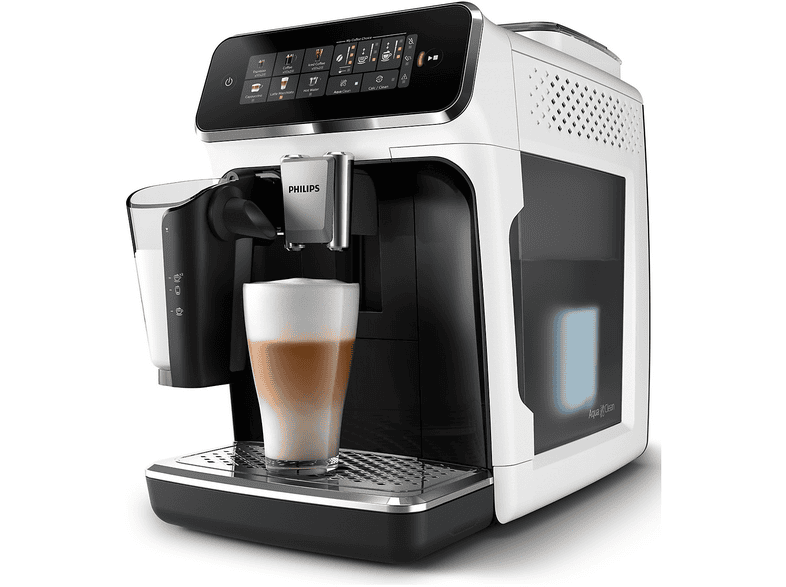 MACCHINA CAFFÈ AUTOMATICA PHILIPS Philips Serie 3300 LatteGo EP3343/50, Pressione pompa 15 bar, Potenza 1500 W, Programmi Espresso, caffè, cappuccino, latte macchiato, caffè freddo, acqua calda per il tè, Funzione Regolazione macinatura, Nero, Bianco