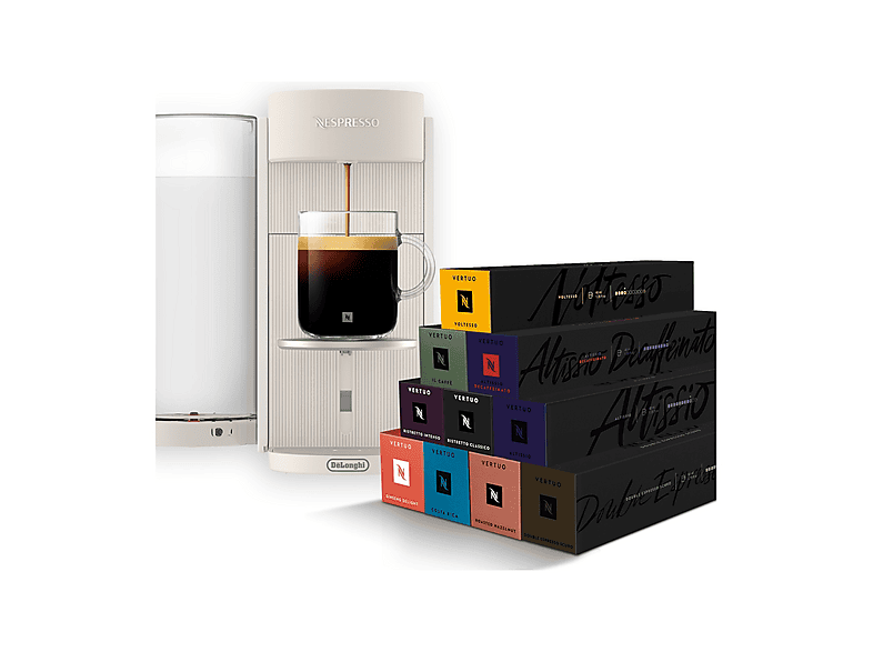 MACCHINA CAFFÈ CAPSULE DE'LONGHI ENV200.W + 100 CAPS, Compatibile con Capsule Nespresso, Potenza 1100 W, Serbatoio acqua 1,4 l, Bianca