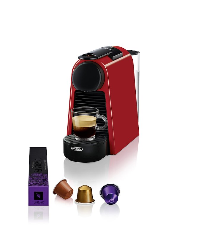 MACCHINA CAFFÈ CAPSULE DE'LONGHI Essenza Mini EN85.R, Compatibile con Capsule Nespresso, Pressione pompa 19 bar, Potenza 1370 W, Serbatoio acqua 0,6 l, Disattivazione automatica, Rosso