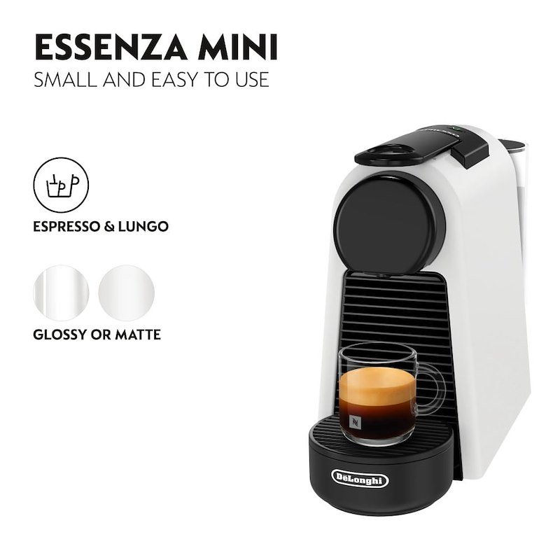 MACCHINA CAFFÈ CAPSULE DE'LONGHI Essenza Mini EN85.WMT, Compatibile con Capsule Nespresso, Pressione pompa 19 bar, Potenza 1310 W, Serbatoio acqua 0,6 l, Bianca