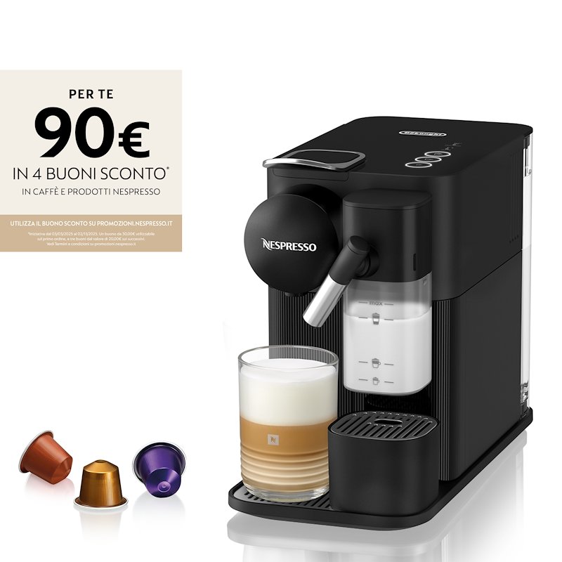 MACCHINA CAFFÈ CAPSULE DE'LONGHI Lattissima One EN510.B, Compatibile con Capsule Nespresso, Pressione pompa 19 bar, Potenza 1450 W, Serbatoio acqua 1 l, Disattivazione automatica, Nero