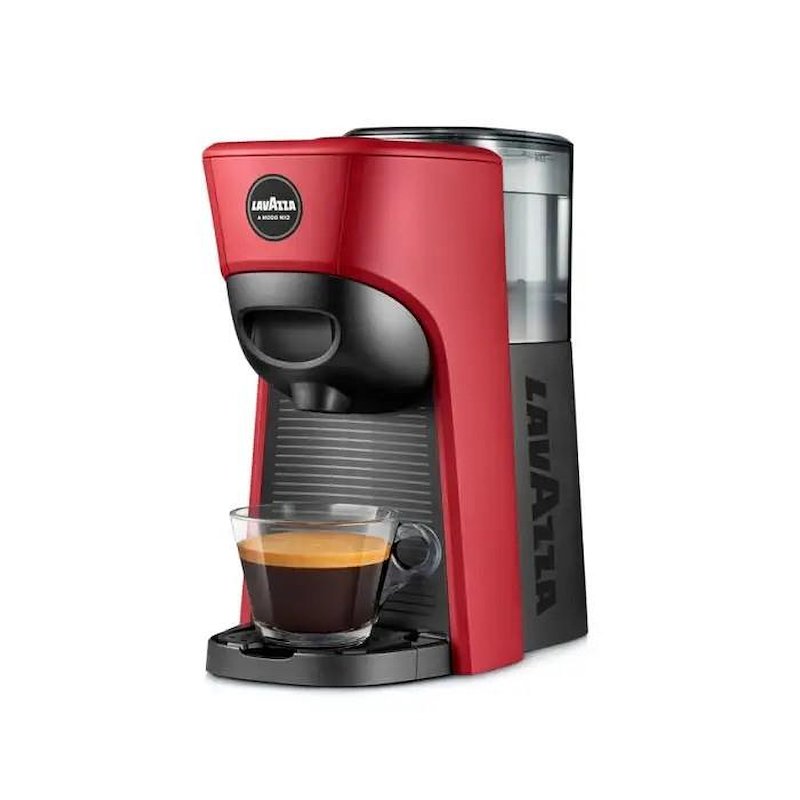 MACCHINA CAFFÈ CAPSULE LAVAZZA TINY ECO, Compatibile con Capsule Lavazza A Modo Mio, Pressione pompa 15 bar, Potenza 1450 W, Serbatoio acqua 0,6 l, Disattivazione automatica, ROSSA/NERO
