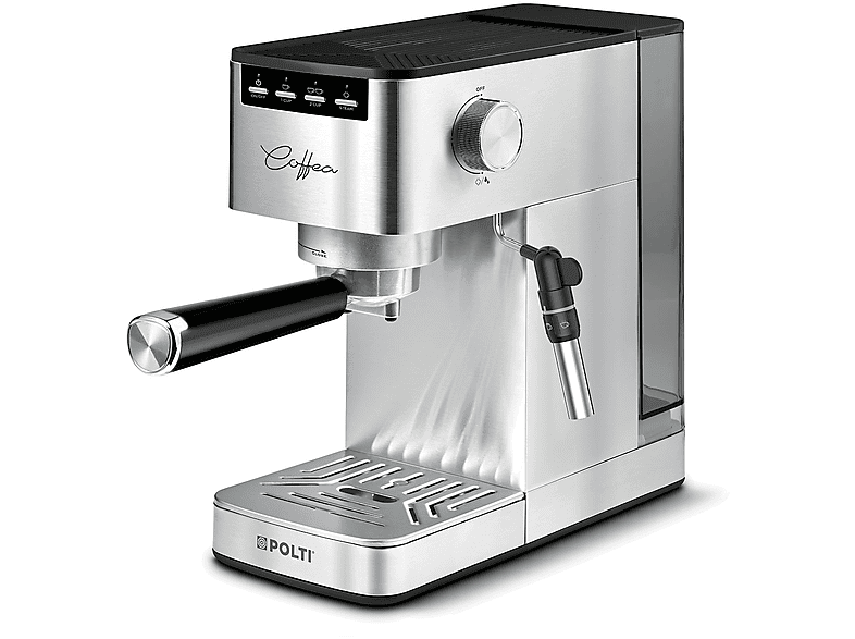 MACCHINA CAFFÉ POLTI Coffea P10S + 54 Cialde, Compatibile con Macinato e Pressione pompa 15 bar, Potenza 1450 W, Serbatoio acqua 1,3 l, Disattivazione automatica, Argento
