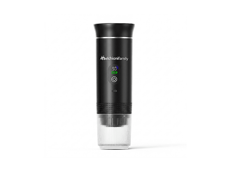 MACCHINA CAFFÈ PORTATILE MELCHIONI FAMILY CAFFE' GO 3 in 1 Portatile, Compatibile con Capsule, Pressione pompa 20 bar, Potenza 72 W, Serbatoio acqua 0,08 l, Disattivazione automatica, Nero