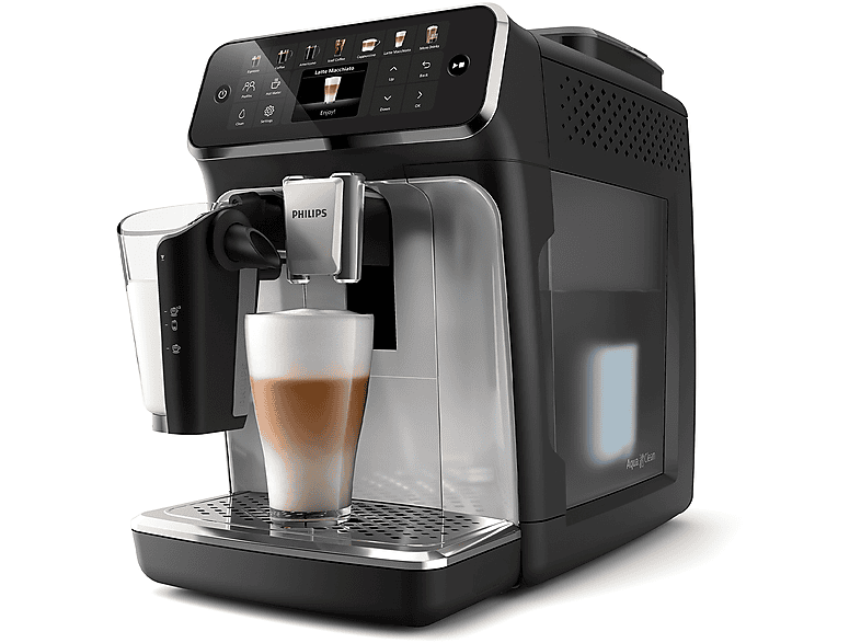 Macchina da caffè Automatica PHILIPS Series 4400 LatteGo EP4446/70, Compatibile con Caffè in Grani e Macinato, 1500 W, 15 bar, Serbatoio acqua 1.8 L, NERO/ARGENTO