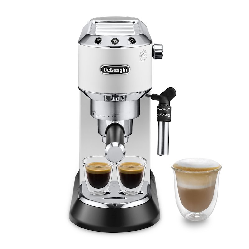 Macchina da Caffè Manuale Espresso e Cappuccino DE'LONGHI Dedica EC685.W, Compatibile con Macinato o Cialde E.S.E., Spegnimento Automatico, Serbatoio Estraibile 1.1L, 1350W, 15bar, Bianco