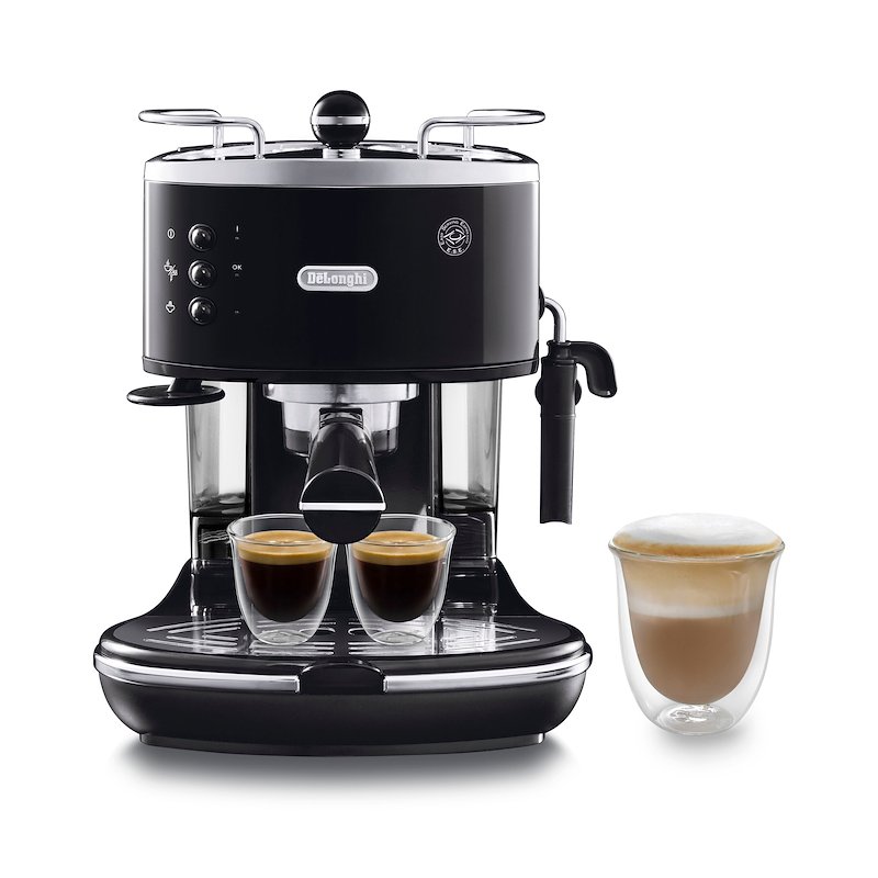 Macchina da Caffè Manuale Espresso e Cappuccino DE'LONGHI ECO311.BK, Compatibile con Macinato o Cialde E.S.E., Spegnimento Automatico, Serbatoio Estraibile 1.4L, Potenza 1100W, Nero