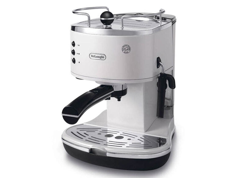 Macchina da Caffè Manuale Espresso e Cappuccino DE'LONGHI ECO311.W, Compatibile con Macinato o Cialde E.S.E., Spegnimento Automatico, Serbatoio Estraibile 1.4L, Potenza 1100W, Bianco
