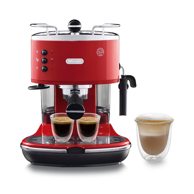 Macchina da Caffè Manuale Espresso e Cappuccino DE'LONGHI ICONA ECO311.R, Compatibile con Macinato o Cialde E.S.E., Spegnimento Automatico, Serbatoio Estraibile 1.4L, Potenza 1100W, Rosso