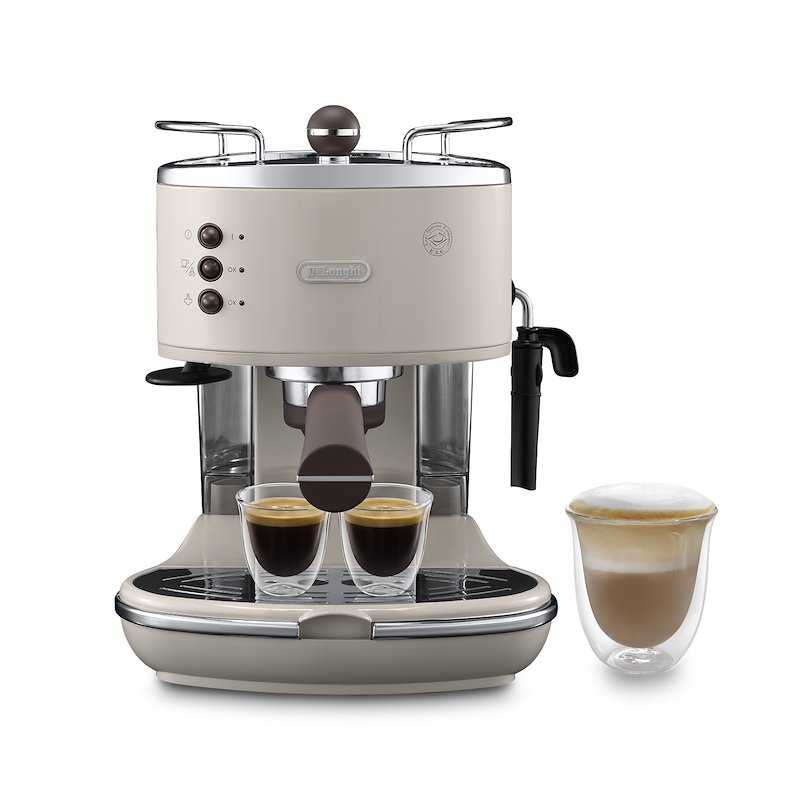 Macchina da Caffè Manuale Espresso e Cappuccino DE'LONGHI ICONA VINTAGE ECOV311.BG, Compatibile con Macinato o Cialde E.S.E., Spegnimento Automatico, Serbatoio Estraibile 1.4L, Potenza 1100W, Beige