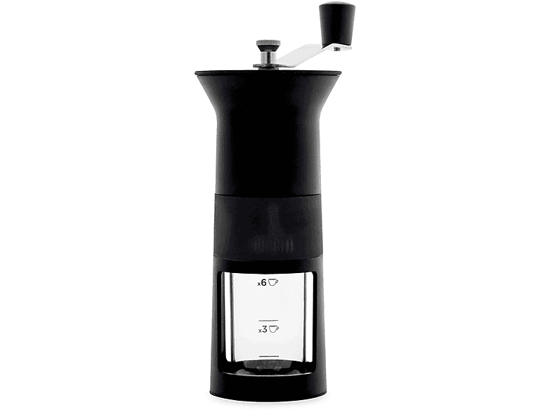 Macinacaffè Bialetti manuale, con regolatore del Grado di macinatura caffè, 1/3/6 Tazze, Nero