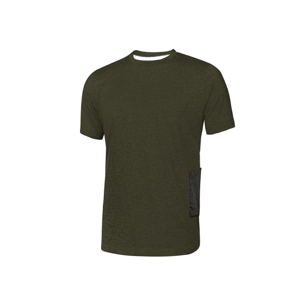 Maglietta Upower Road a maniche corte in policotone - Taglia 3XL - Vestibilità slim colletto a costine elasticizzato tasca per cellulare nastro riflettente protezione DPI1 - Verde scuro