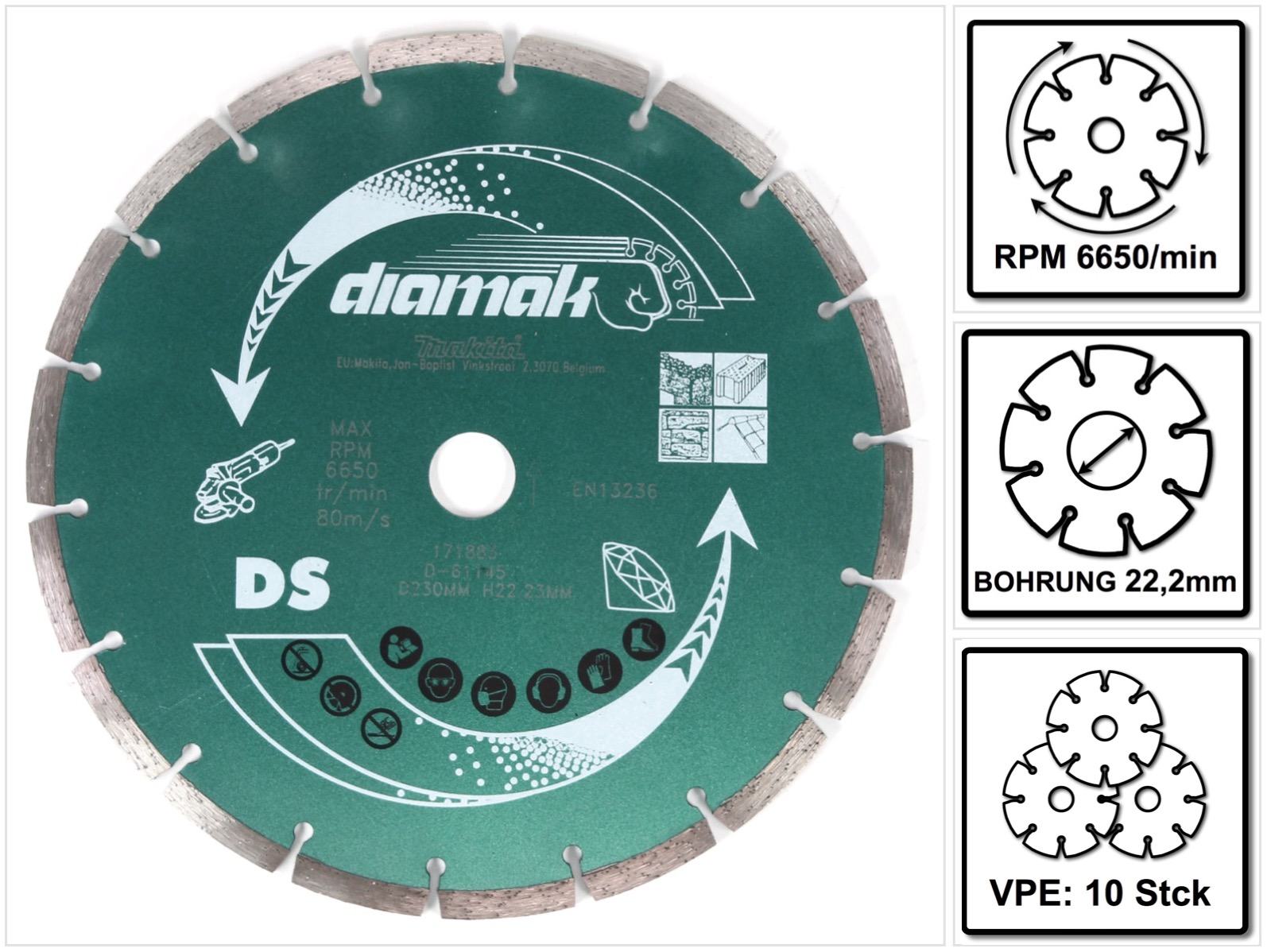 Makita 10x Diamantscheibe Diamak 125 Mm D-62169 - Makita 10x Disco Diamantato Diamak 125 Mm D-62169