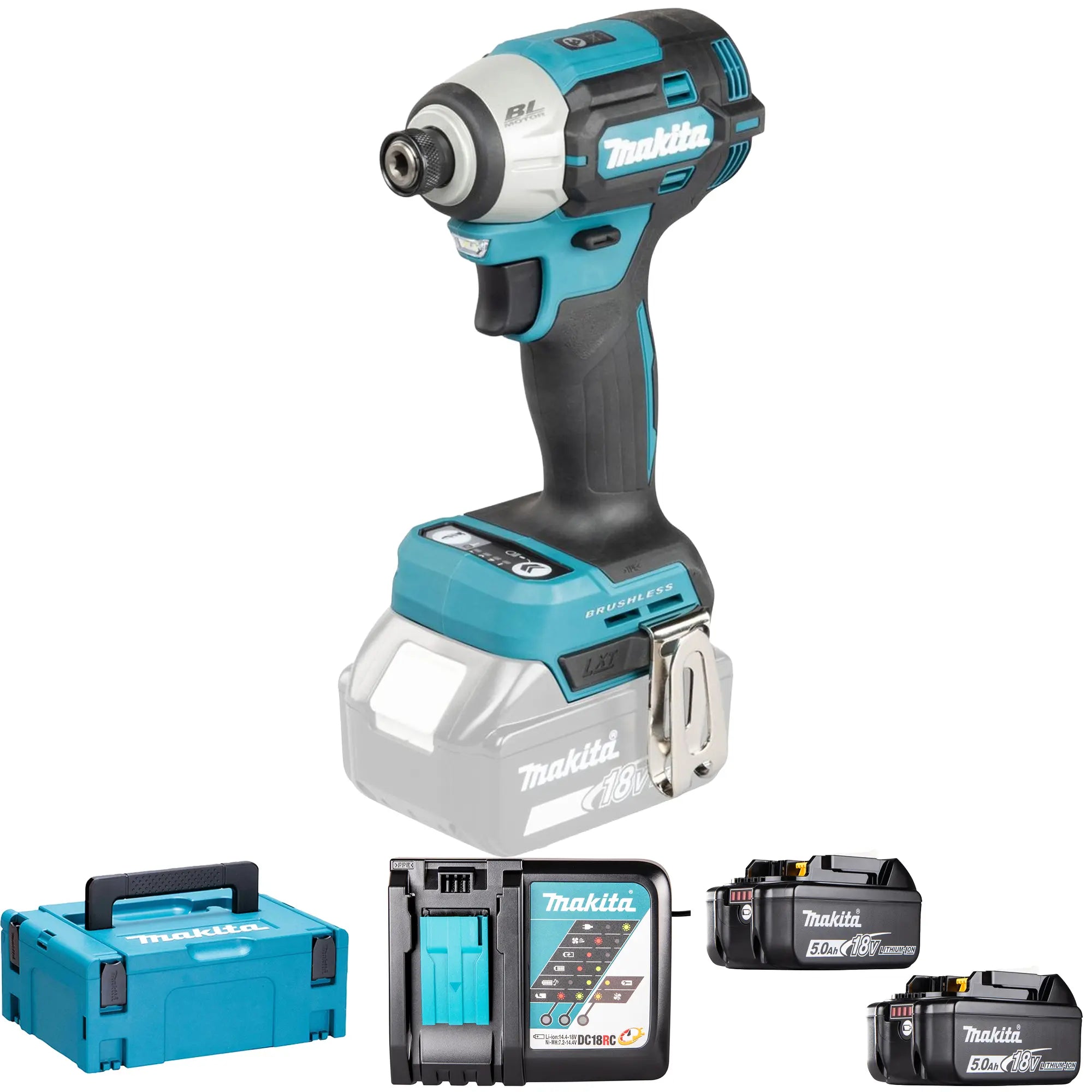 Makita Avvitatore A Percussione A Batteria 1/4" Li-ion Lxt 18v/5.0ah, Makpac Dtd201rtj