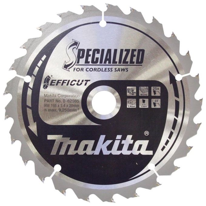 Makita B-62985 Lama Circolare Efficut T.C.T. 165 mm 20 mm 25 Denti 1,4 mm colore Nero