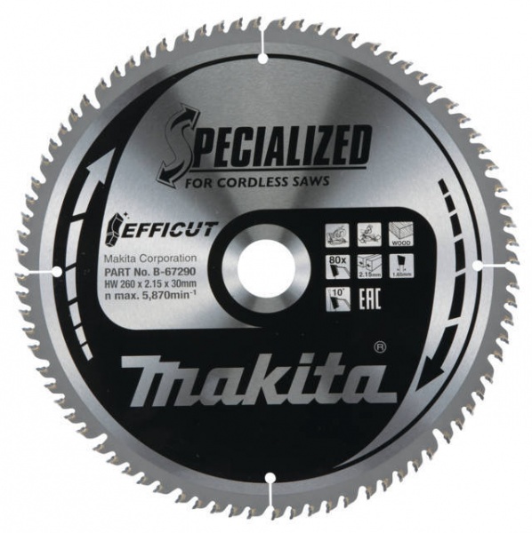 Makita - B-67290 Efficut Lama Per Troncatrice 260x30 Mm Per Legno Makita - B-67290 Efficut Lama Per Troncatrice 260x30 Mm Per Legno