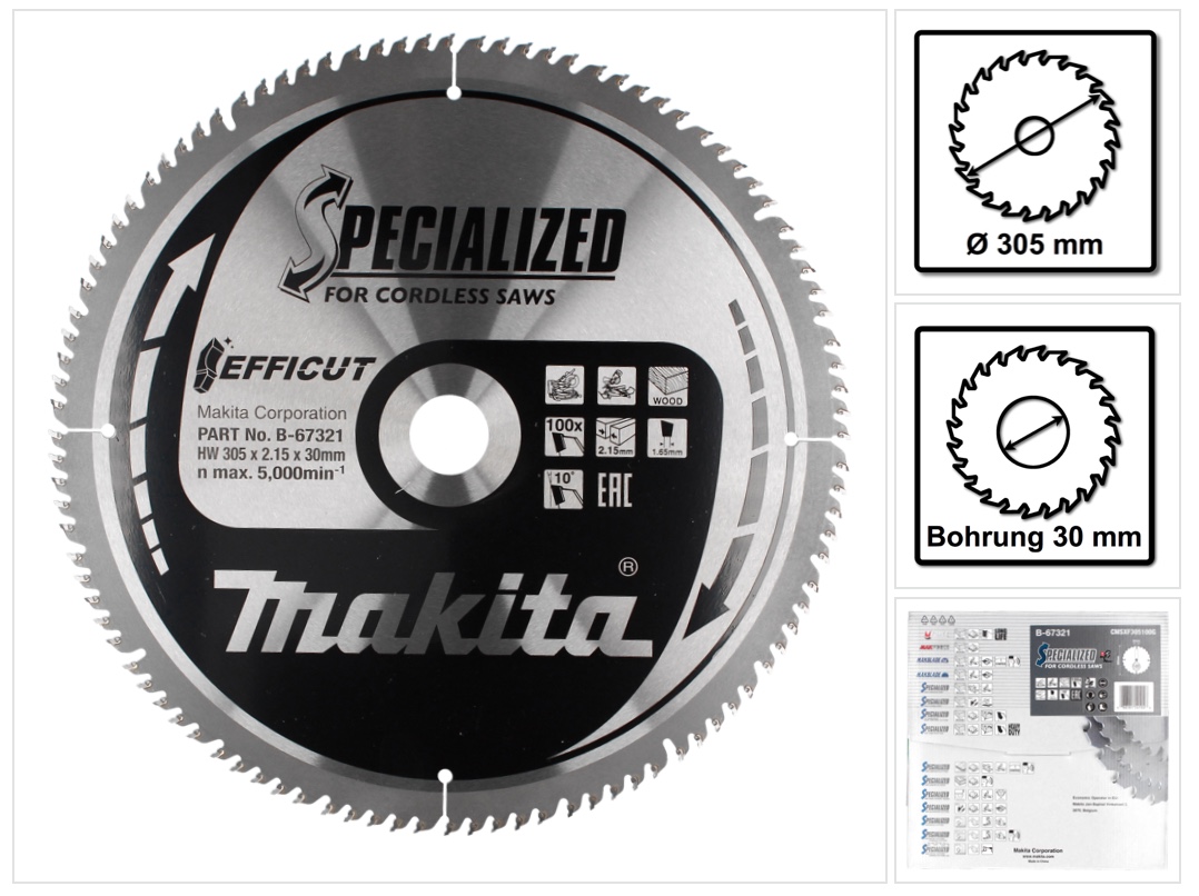 Makita - B-67321 Efficut Lama Per Troncatrice 305x30 Mm Per Legno Makita - B-67321 Efficut Lama Per Troncatrice 305x30 Mm Per Legno