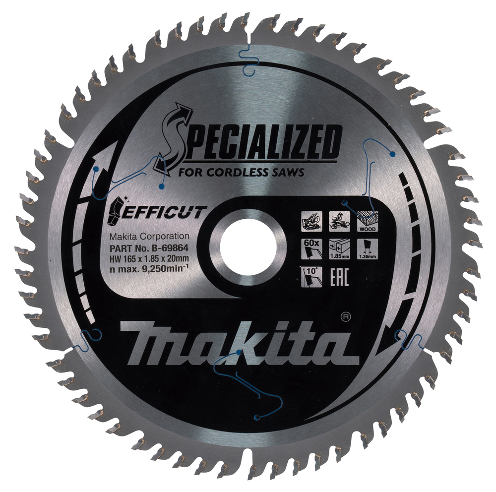 Makita - B-69864 Lama Efficut Tct Sega Circolare 165x20mm • 60 Denti 1,85mm Legno