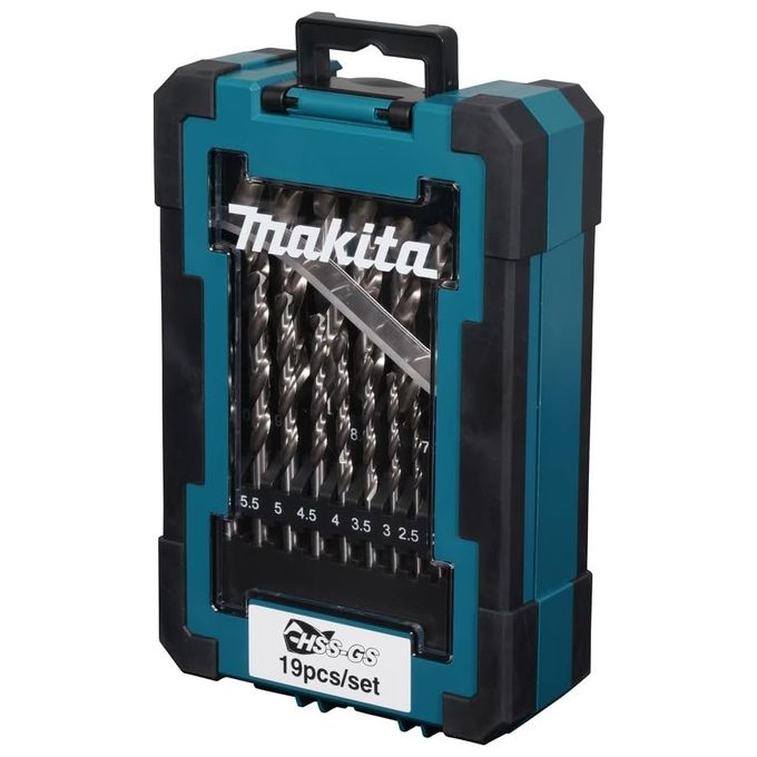Makita D-78352 Set di punte HSS-GS 19 pezzi diametro 1,0 - 10,0 mm materiale HSS angolo punta 135° shank cilindrico colore Nero Makita D-78352 Set di punte HSS-GS 19 pezzi diametro 1,0 - 10,0 mm materiale HSS angolo punta 135° shank cilindrico colore Nero