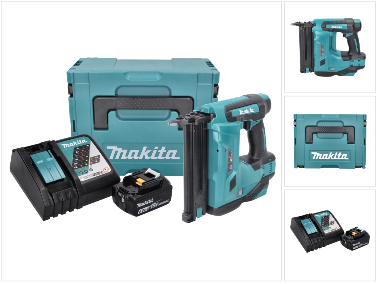Makita Dbn 500 Rt1j Chiodatrice A Batteria 18 V / 15-50 Mm / 90° In Valigetta Makpac + 1x Batteria 5,0 Ah + Caricabatterie