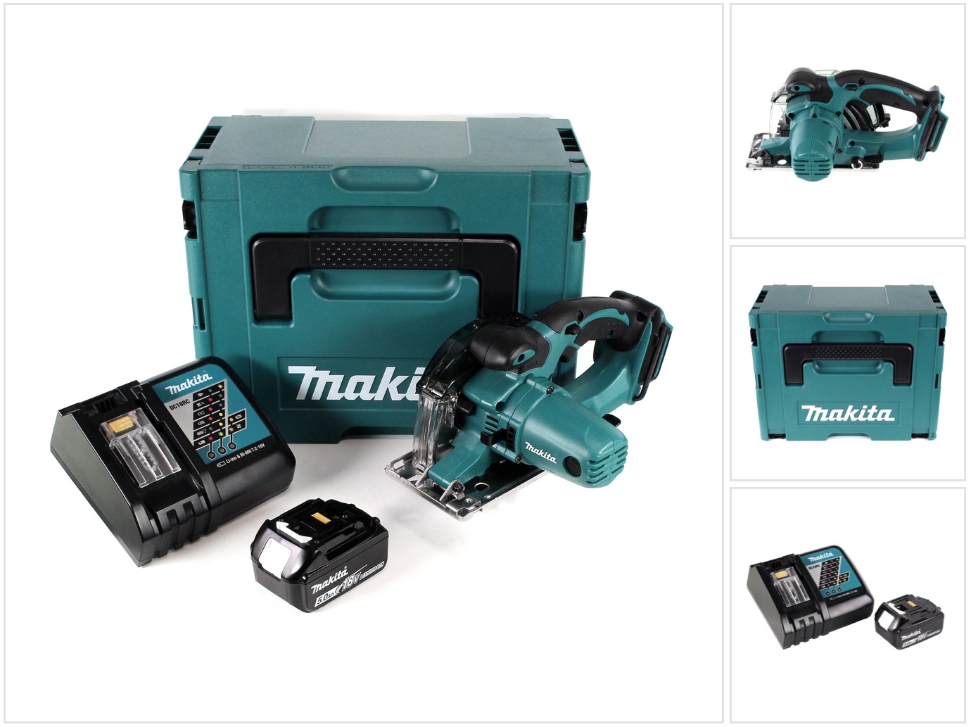 Makita Dcs 552 Rt1j Sega Circolare Per Metallo A Batteria 18v 136 Mm In Valigetta Makpac + 1x Batteria 5,0 Ah + Caricabatterie + Lama Per Sega + Occhiali Protettivi