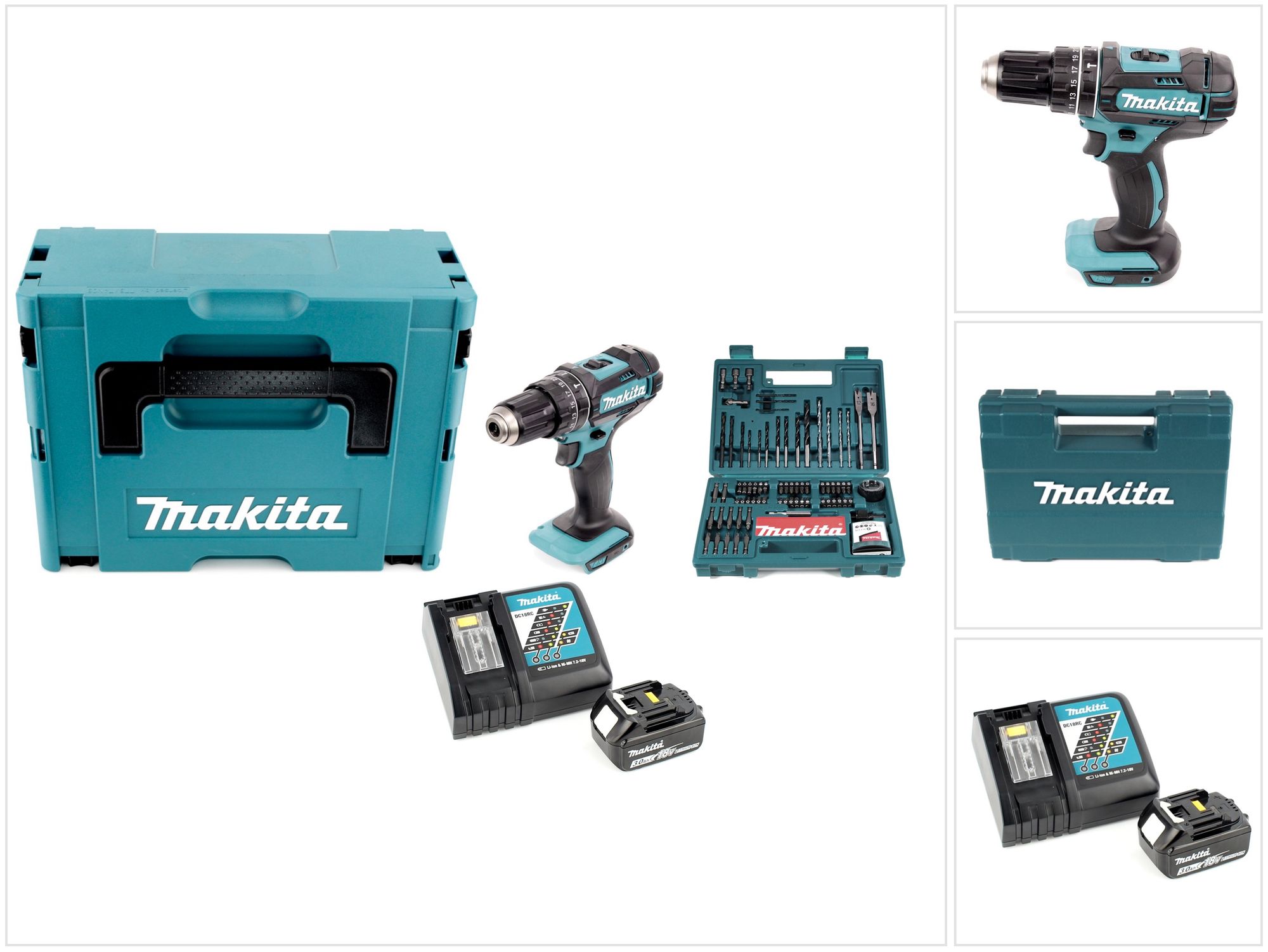 Makita - Dhp 482 Rf1j Trapano Avvitatore A Percussione A Batteria 18 V 62 Nm In Makpac + Batteria Da 3,0 Ah + Caricabatteria + Set Di Punte E Trapani Da 100 Pezzi Makita - Dhp 482 Rf1j Trapano Avvitatore A Percussione A Batteria 18 V 62 Nm In Makpac + Batteria Da 3,0 Ah + Caricabatteria + Set Di Punte E Trapani Da 100 Pezzi