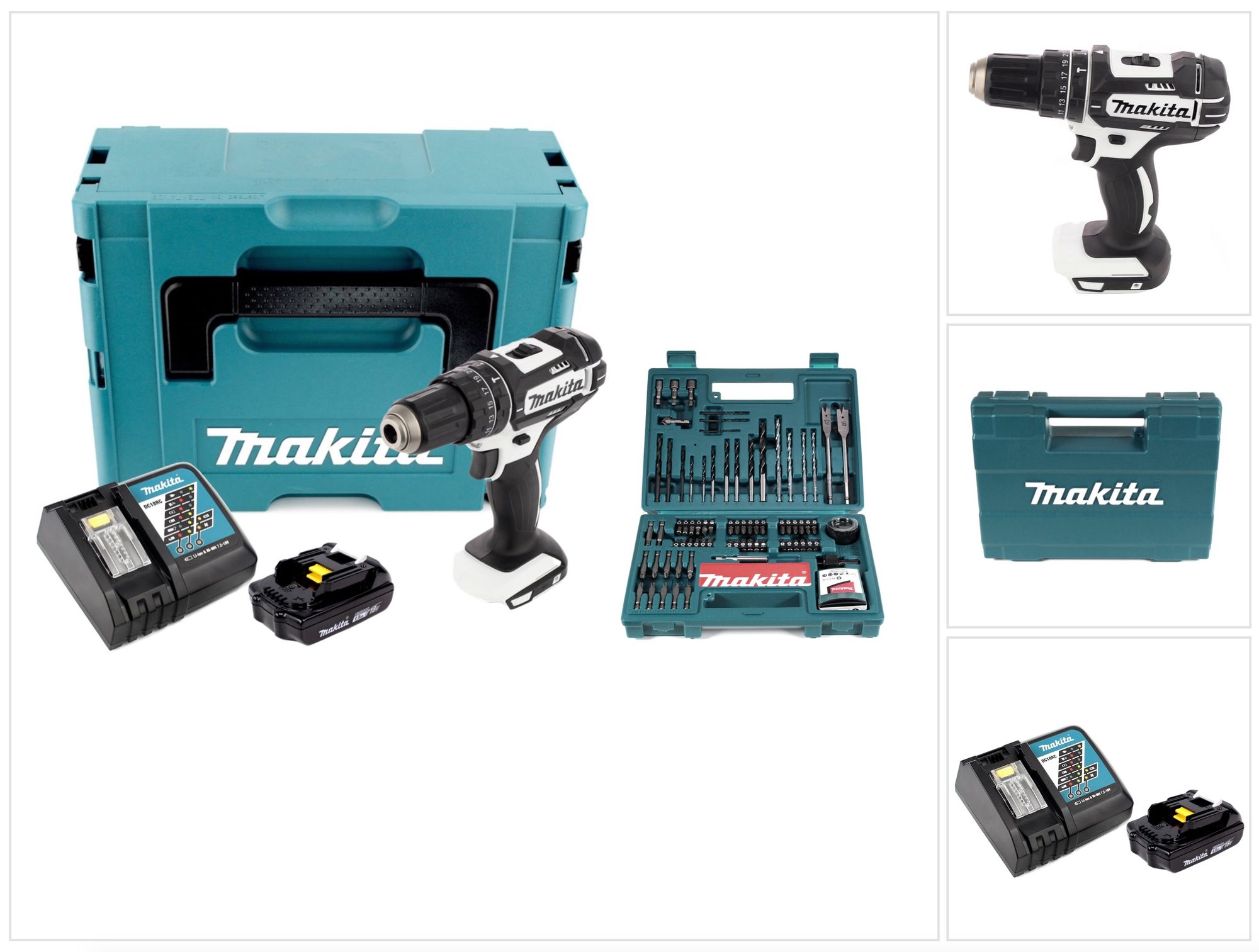 Makita Dhp 482 Rf1j W 18 V Trapano Avvitatore A Percussione Bianco A Batteria 18v 62nm In Valigetta Makpac + 1x Batteria 3,0 Ah + Caricabatterie Dc 18 Rc + Set Makita Di 100 Punte Per Trapano Makita Dhp 482 Rf1j W 18 V Trapano Avvitatore A Percussione Bianco A Batteria 18v 62nm In Valigetta Makpac + 1x Batteria 3,0 Ah + Caricabatterie Dc 18 Rc + Set Makita Di 100 Punte Per Trapano
