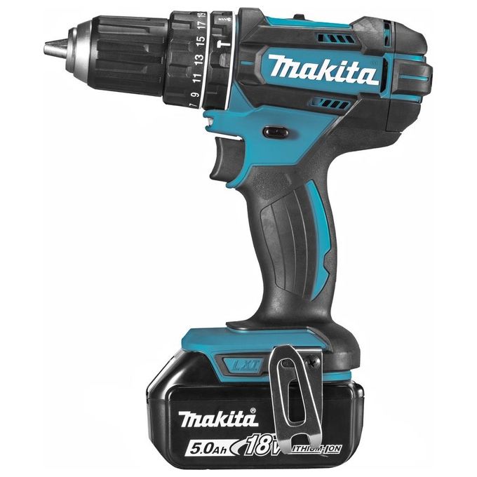 Makita DHP482RTJ Trapano avvitatore a percussione 18V 2 batterie 5.0Ah Li-Ion 62 Nm mandrino autoserrante LED XPT colore Blu