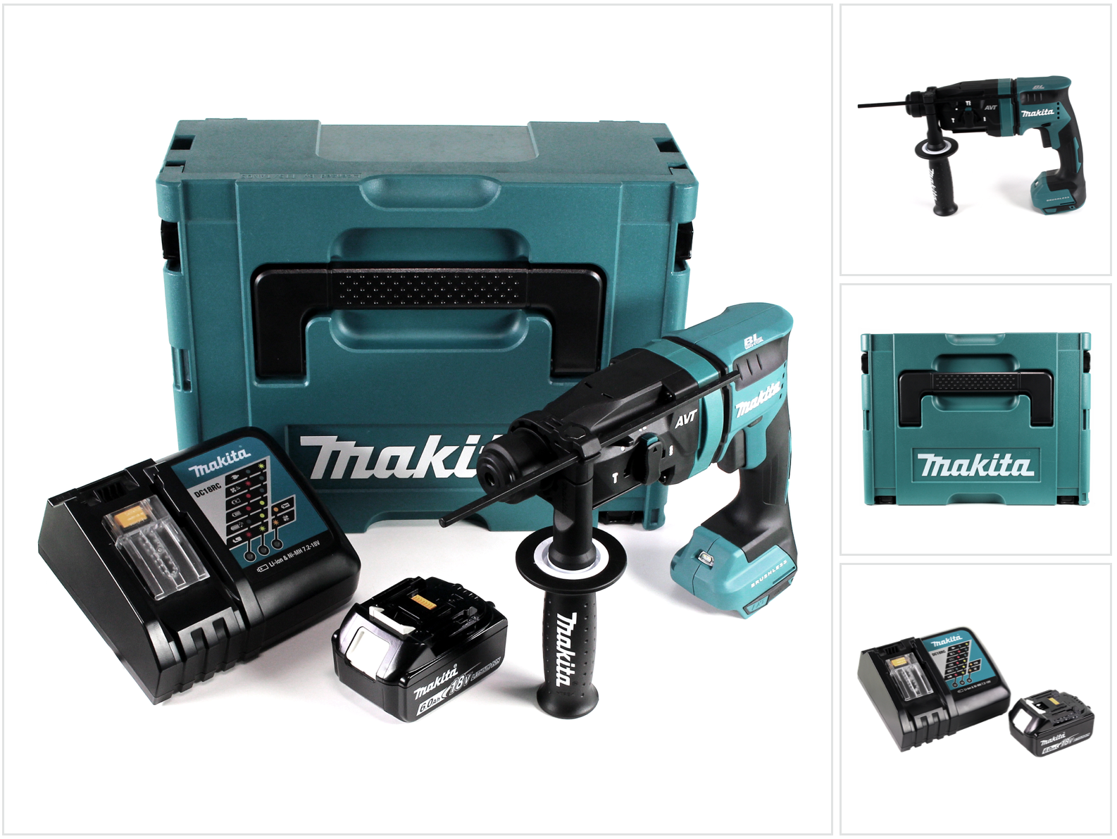 Makita Dhr 182 Rg1j Martello Perforatore A Batteria 18v 1,7j Sds Plus Brushless + 1x Batteria 6,0ah + Caricabatteria + Makpac