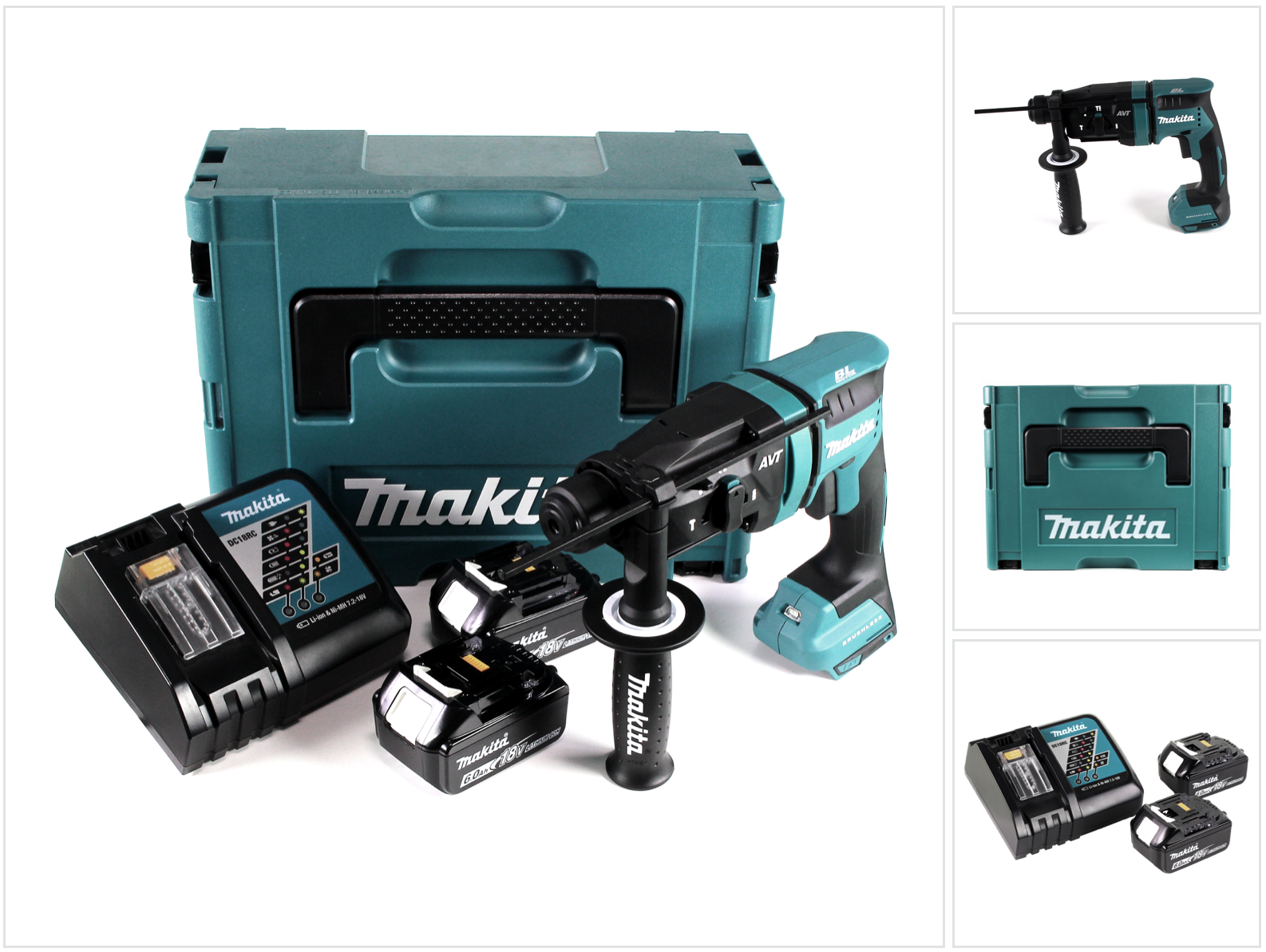 Makita Dhr 182 Rgj Martello Perforatore A Batteria 18 V 1,7 J Sds Plus Brushless + 2 Batterie Da 6,0 Ah + Caricabatteria + Makpac Makita Dhr 182 Rgj Martello Perforatore A Batteria 18 V 1,7 J Sds Plus Brushless + 2 Batterie Da 6,0 Ah + Caricabatteria + Makpac