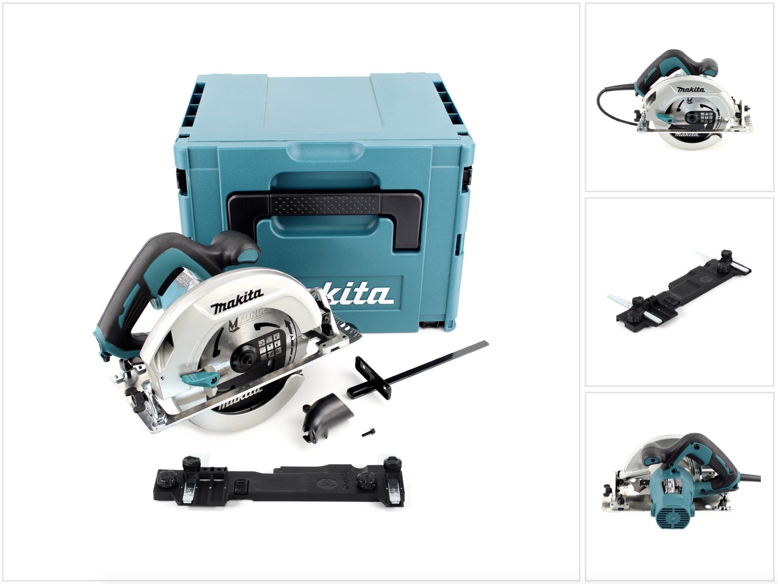 Makita Hs 7601 J Sega Circolare 1200 W In Valigetta Makpac + Lama Per Sega Mforce Da 190 Mm + Adattatore Per Binario Di Guida Makita C