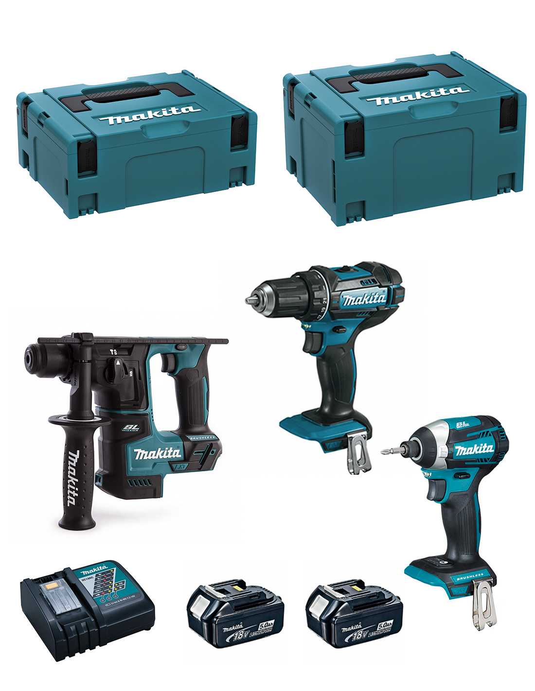 Makita - Kit 18v Msl3p2 (dhr171 + Ddf482 + Dtd154 + 2 X 5,0 Ah + Dc18rc + Makpac 2 + Makpac 3)