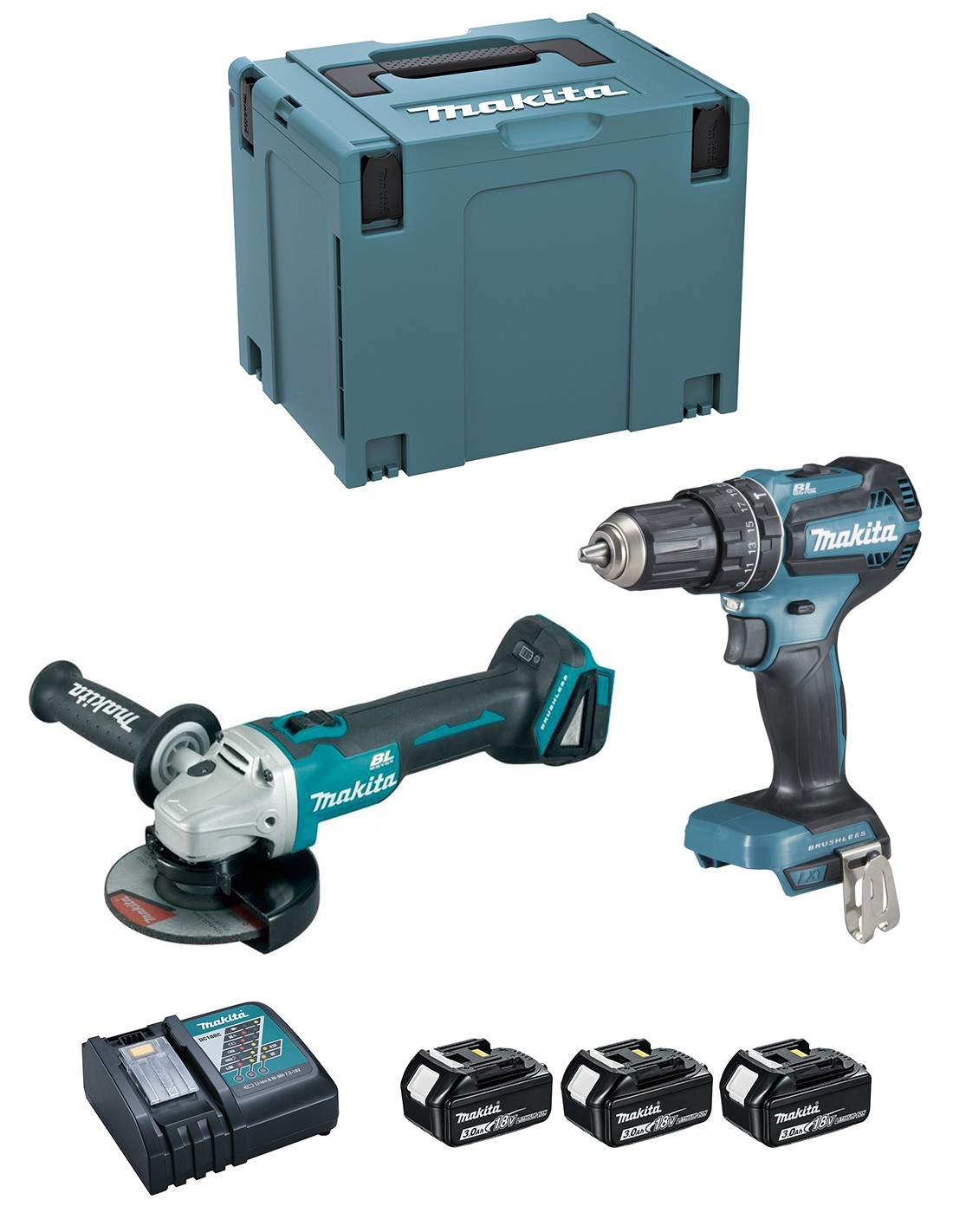 Makita - Kit Dlx2334j (dhp485 + Dga504 + 3 X 3,0 Ah + Dc18rc + Makpac 4)