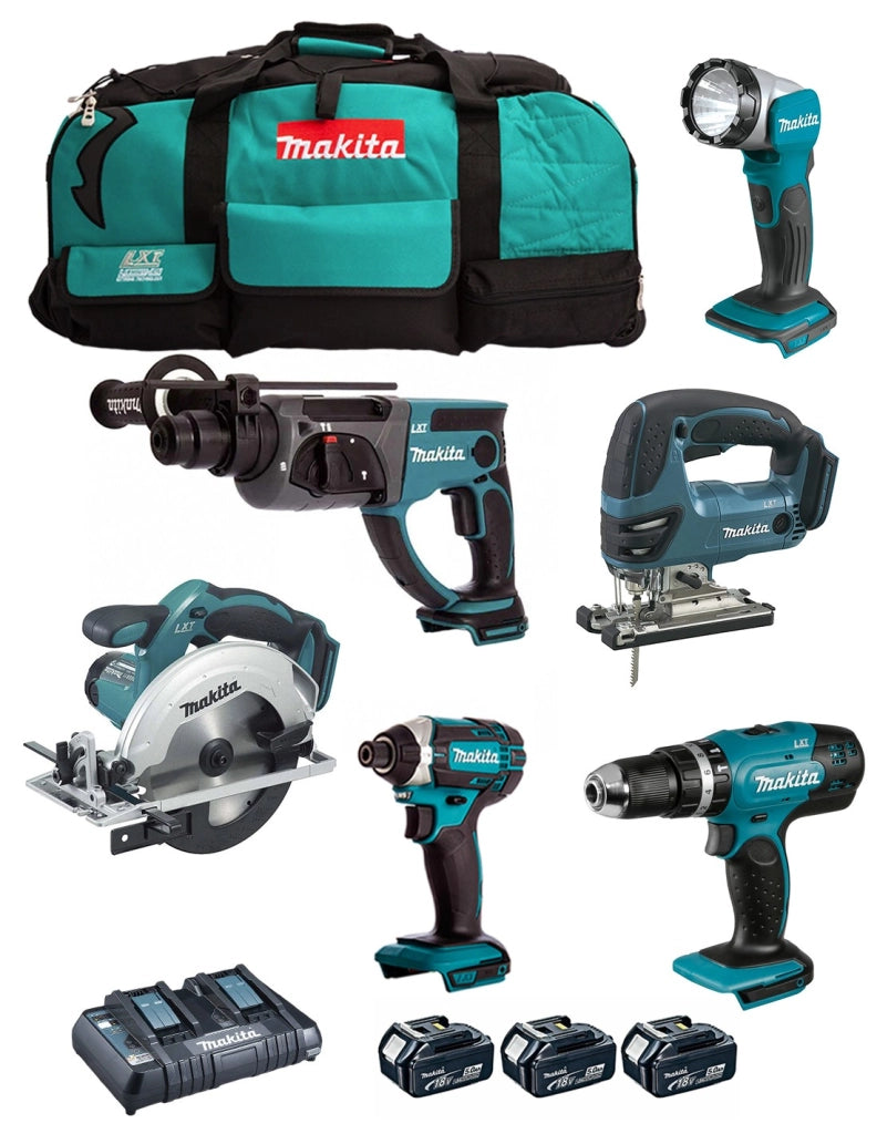 MAKITA Kit DLX6068PT (DHP453 + DTD152 + DHR202 + DJV180 + DSS611 + DML802 + 3 x 5,0 Ah + DC18RD + LXT600)