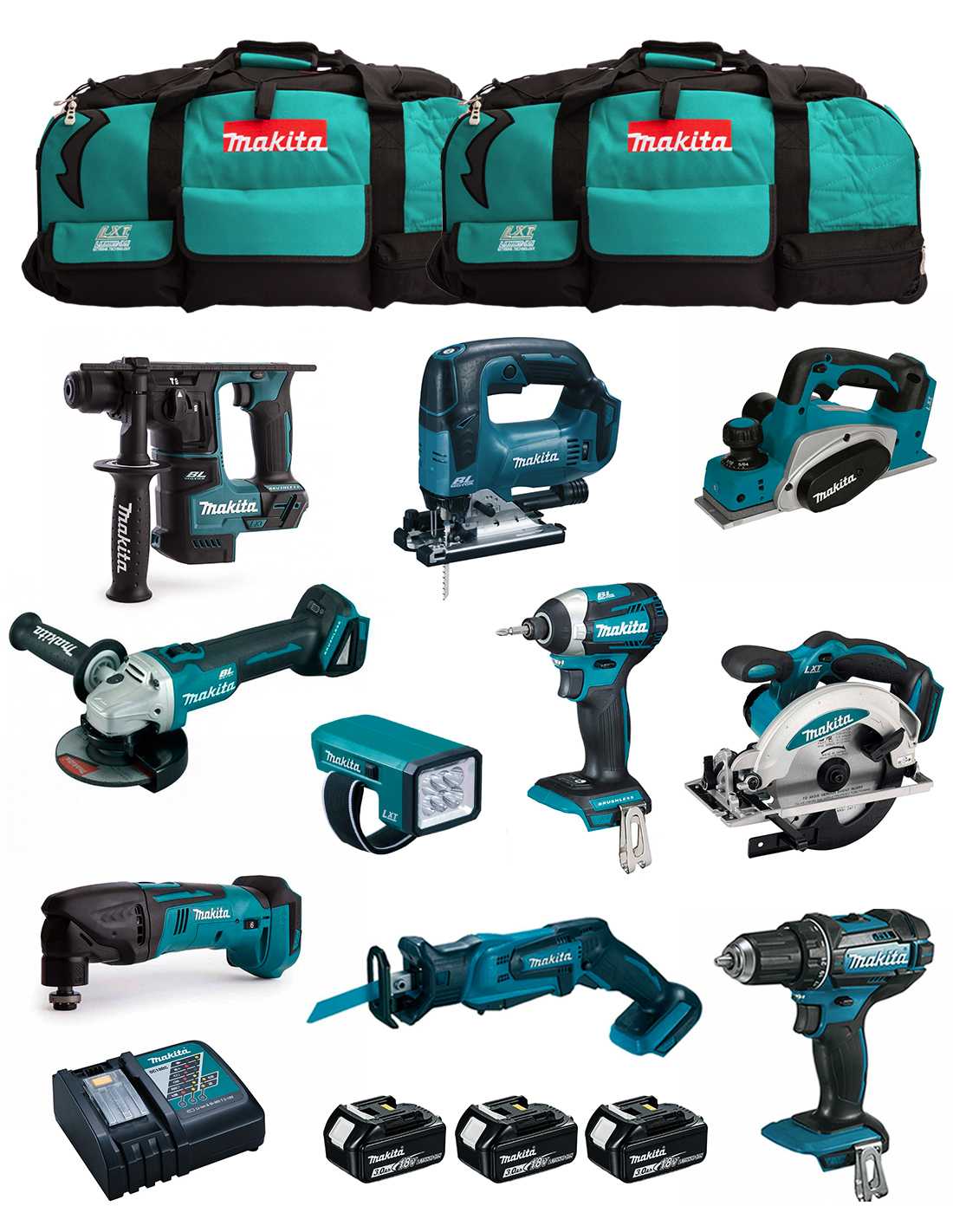 Makita - Kit Mpk1810233a (ddf482+dtd154+dhr171+dga504+dtm50+dss610+djv182+ Djr185+dkp180+dml186+ 3x3,0ah + Dc18rc + 2xlxt600)