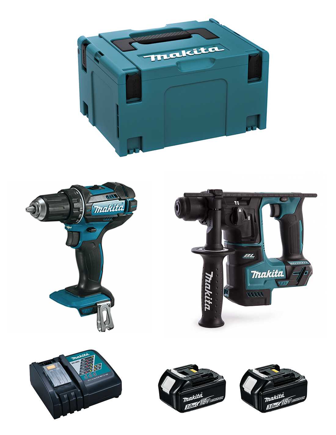 Makita - Kit Mpk18223a (ddf482 + Dhr171 + 2 X 3,0 Ah + Dc18rc + Makpac 3)