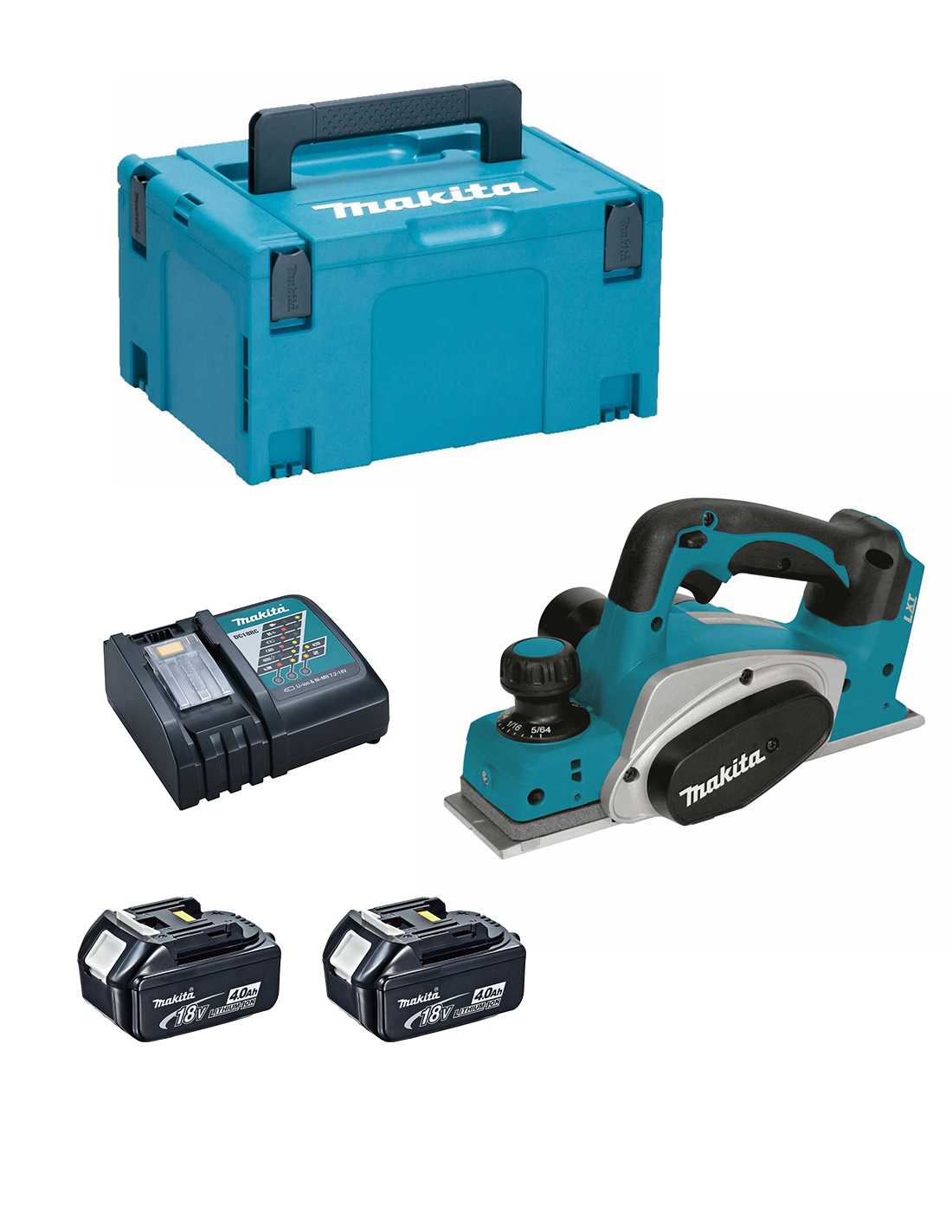 Makita - Pialla Dkp180rmj (2 X 4,0 Ah + Dc18rc + Makpac 3)