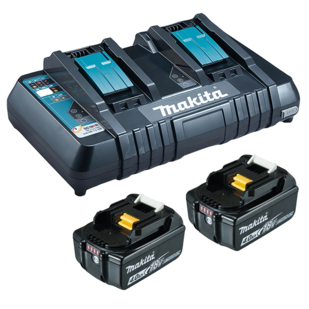Makita Power Source-kit 18 V / 2x 4,0 Ah Batteria + Caricabatterie Doppio - 199481-4