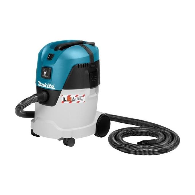 Makita VC2512L Aspiratore Professionale Wet and Dry 25 L 1000-1100 W Filtro Classe L Funzione Soffiante Avvio Automatico con Utensili Collegati colore Nero Blu Metallico