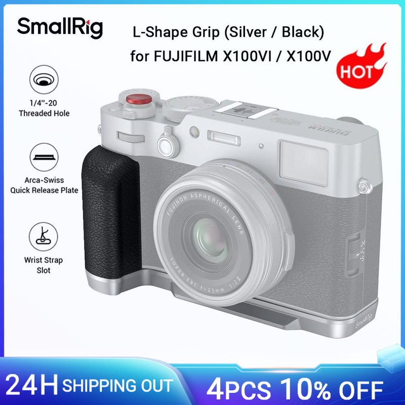 Maniglia a forma di L SmallRig per FUJIFILM X100VI / X100V, con piastra a sgancio rapido Arca-Swiss per montaggio su treppiede, con impugnatura in silicone 4555