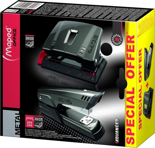Maped A3545 Metal Stapler + A6203 Metal Drill Pack - Graffetta fino a 25 fogli alla volta - Supporta graffette 24/6 e 26/6 - Perfora fino a 25 fogli - Grigio scuro Maped A3545 Metal Stapler + A6203 Metal Drill Pack - Graffetta fino a 25 fogli alla volta - Supporta graffette 24/6 e 26/6 - Perfora fino a 25 fogli - Grigio scuro