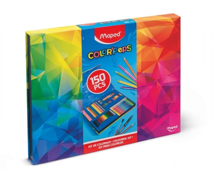Maped Color'Peps Confezione da 150 Pezzi per colorare con pennarelli matite colorate forti Infinity Aqua Pastel e Duo World pastelli a cera pennarello glitterato matita di grafite pennello gomma e temperino