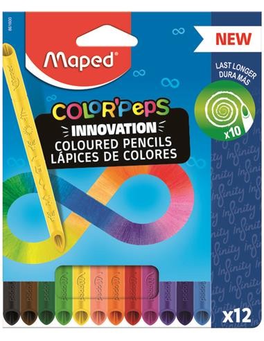 Maped Color`Peps Infinity Confezione da 12 matite colorate a lunga durata - Realizzate interamente in mina - Colori assortiti