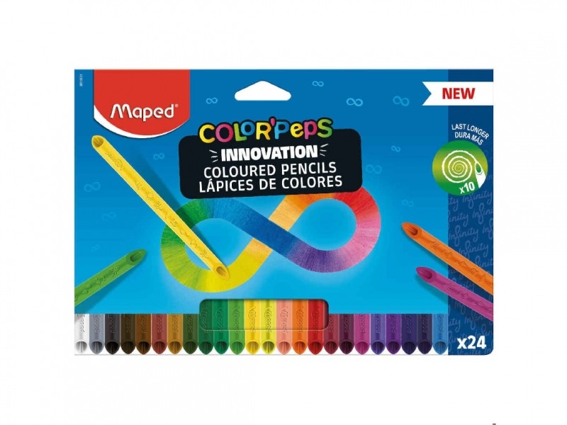 Maped Color`Peps Infinity Confezione da 24 matite colorate a lunga durata - Realizzate interamente in mina - Colori assortiti