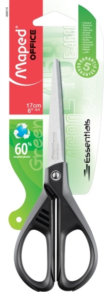 Maped Essentials Forbici in acciaio inossidabile 17 cm simmetriche - Lame affilate - Manici in plastica riciclata al 60% - Nero Maped Essentials Forbici in acciaio inossidabile 17 cm simmetriche - Lame affilate - Manici in plastica riciclata al 60% - Nero