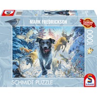 Mark Fredrickson: Amore per i cani - Labrador nero nella neve, Puzzle
